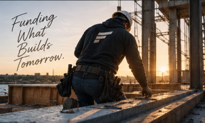 Contractor working on a steel structure at sunrise — Funding What Builds Tomorrow